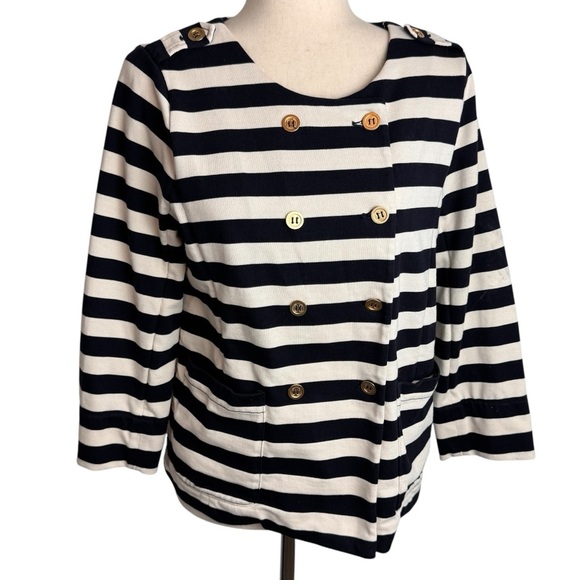 J.Crew Merriweather navy and White Striped knit jacket blazer nautical preppy - Picture 7 of 7